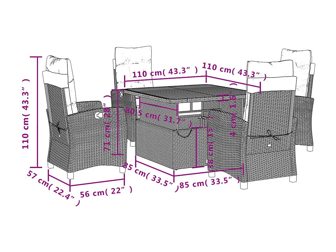 5-delige Tuinset met kussens poly rattan beige