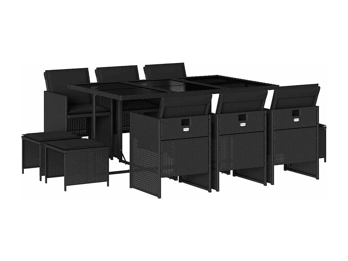 Set de comedor jardín 11 piezas con cojines ratán sintético negro