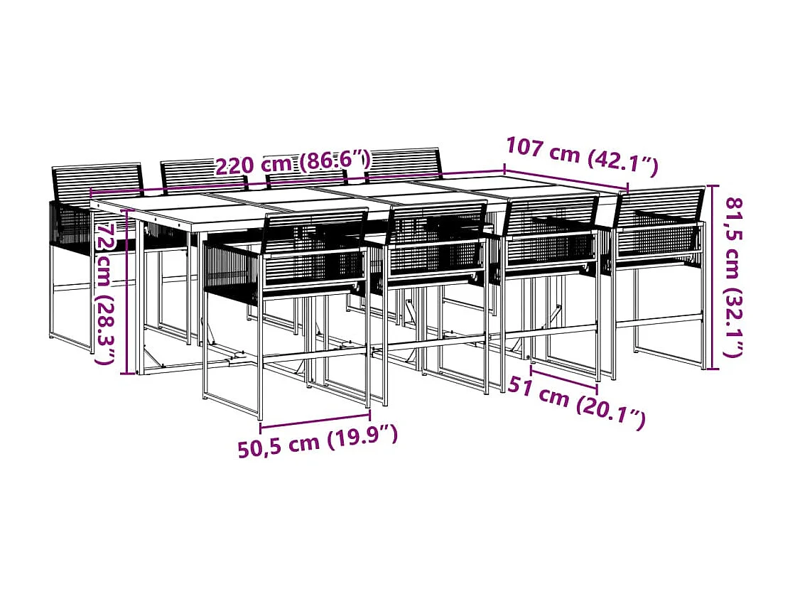 9-delige Tuinset poly rattan zwart