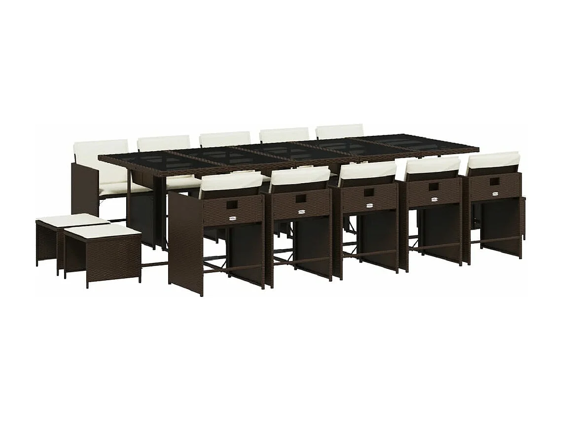 Ensemble à manger de jardin avec coussins 15 pièces marron rotin