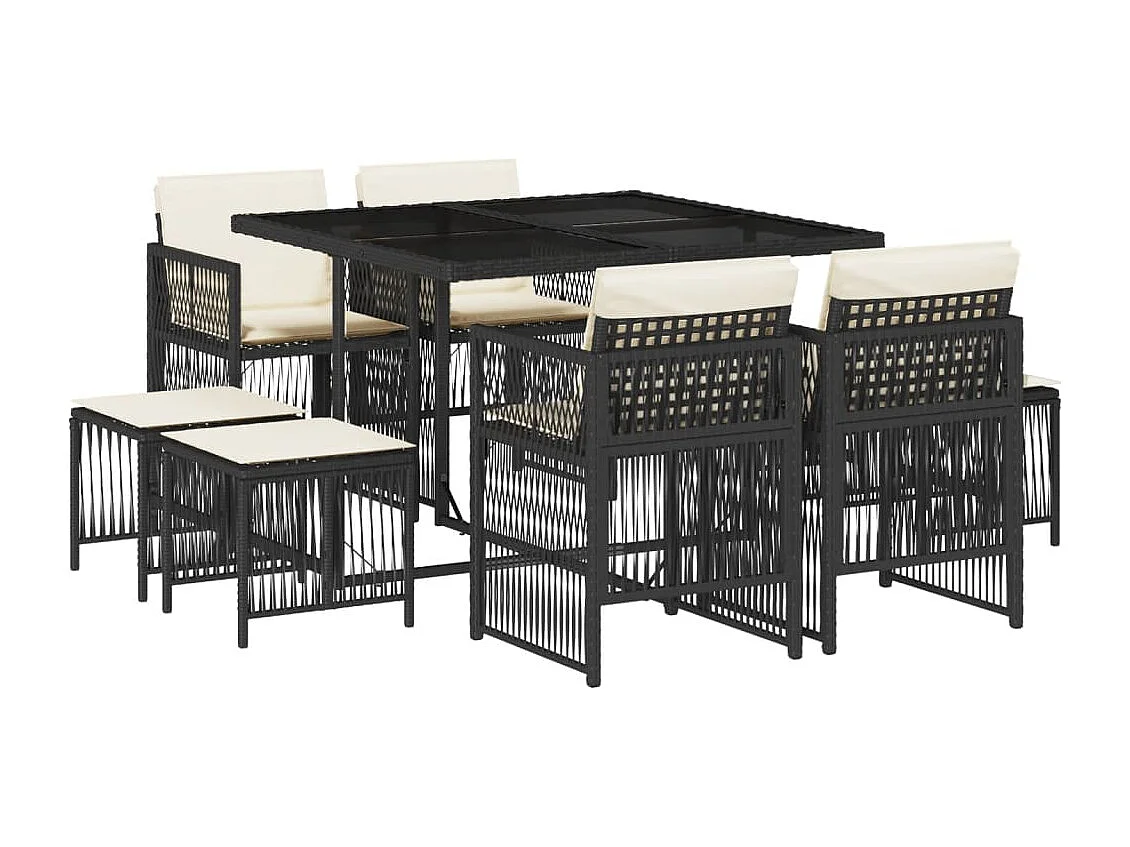 9-delige Tuinset poly rattan zwart