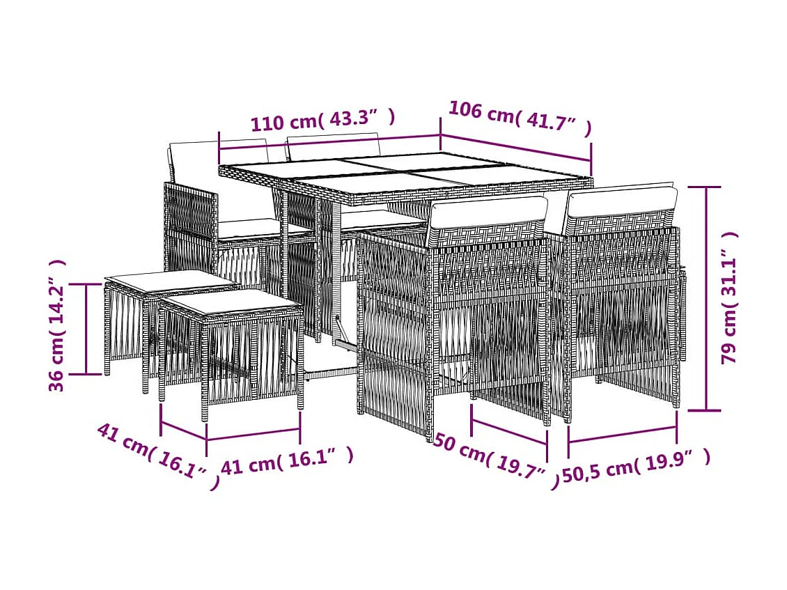9-delige Tuinset poly rattan zwart