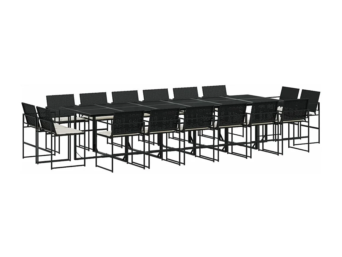 Set de muebles jardín 17 piezas con cojines ratán sintético negro