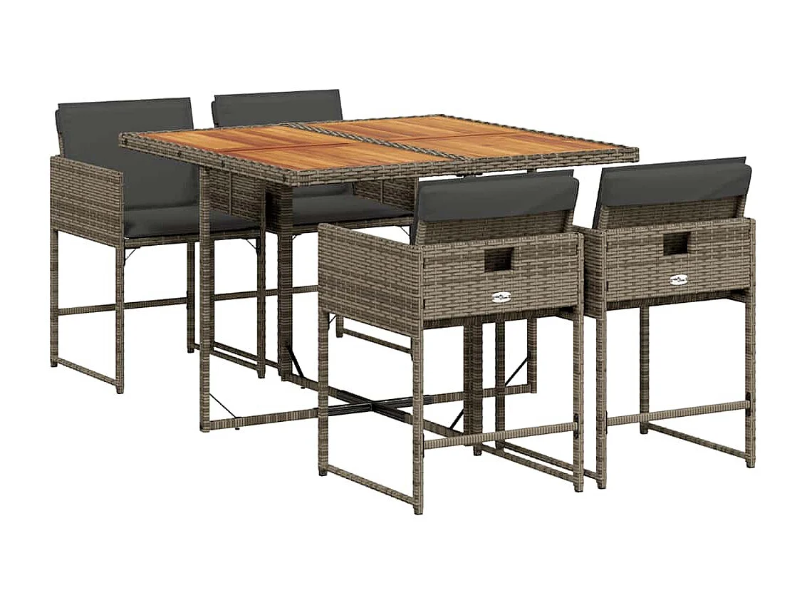 5-delige Tuinset met kussens poly rattan grijs