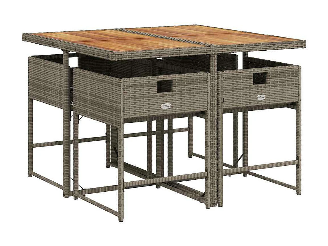 5-delige Tuinset met kussens poly rattan grijs