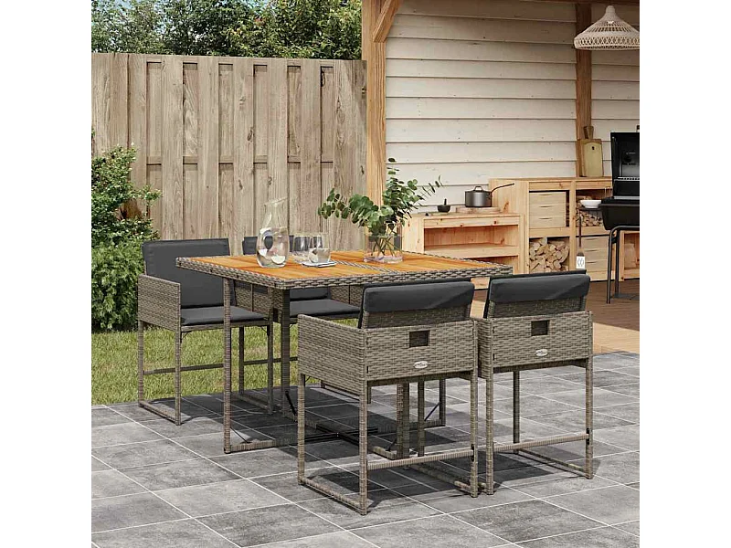 5-delige Tuinset met kussens poly rattan grijs