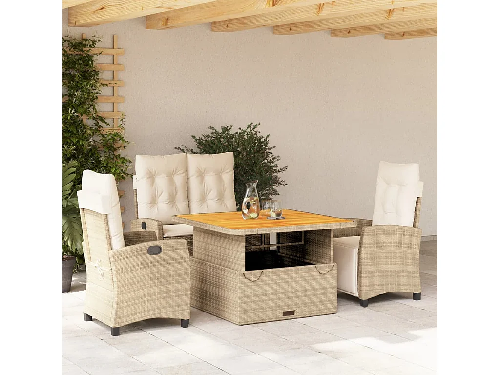 4-delige Tuinset met kussens poly rattan beige