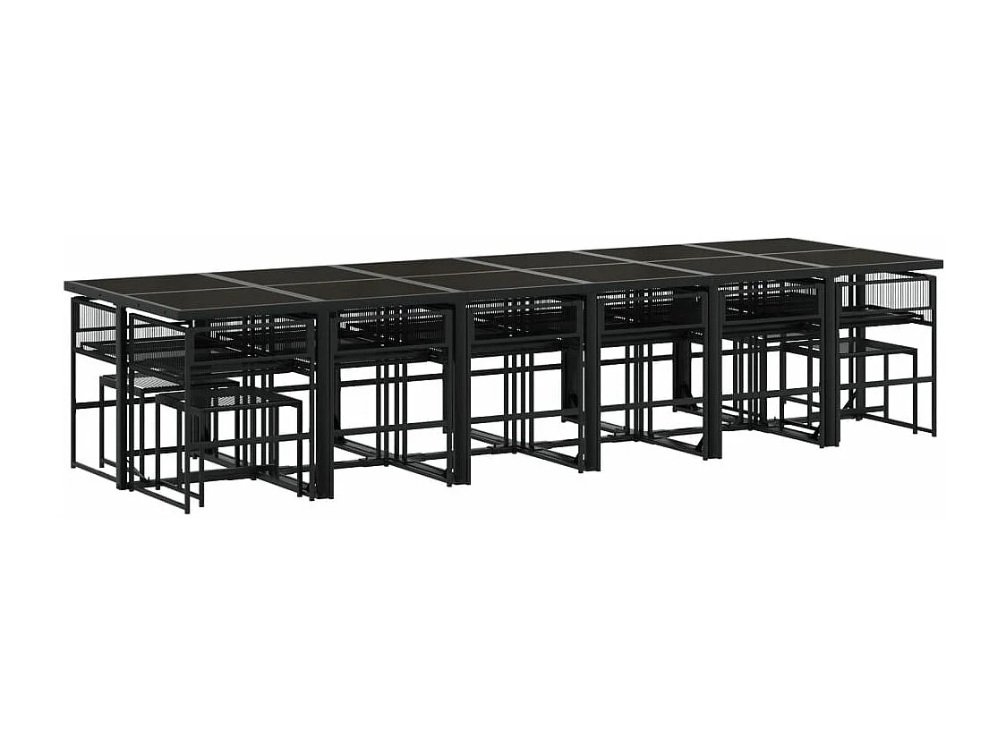 Set de muebles jardín 17 piezas con cojines ratán sintético negro