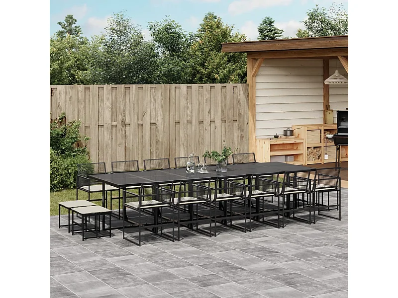 Set de muebles jardín 17 piezas con cojines ratán sintético negro