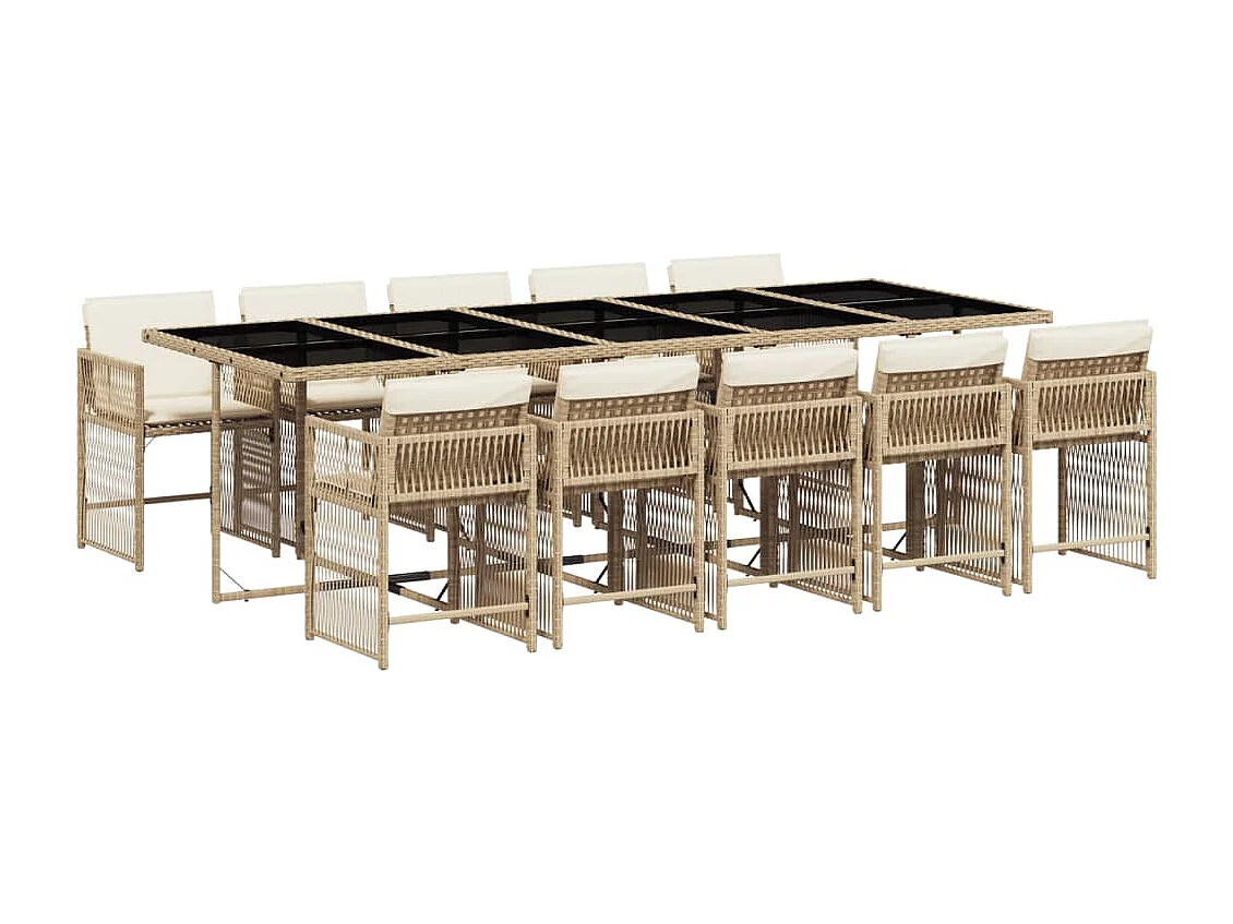 Ensemble à manger de jardin et coussins 11 pièces beige poly rotin