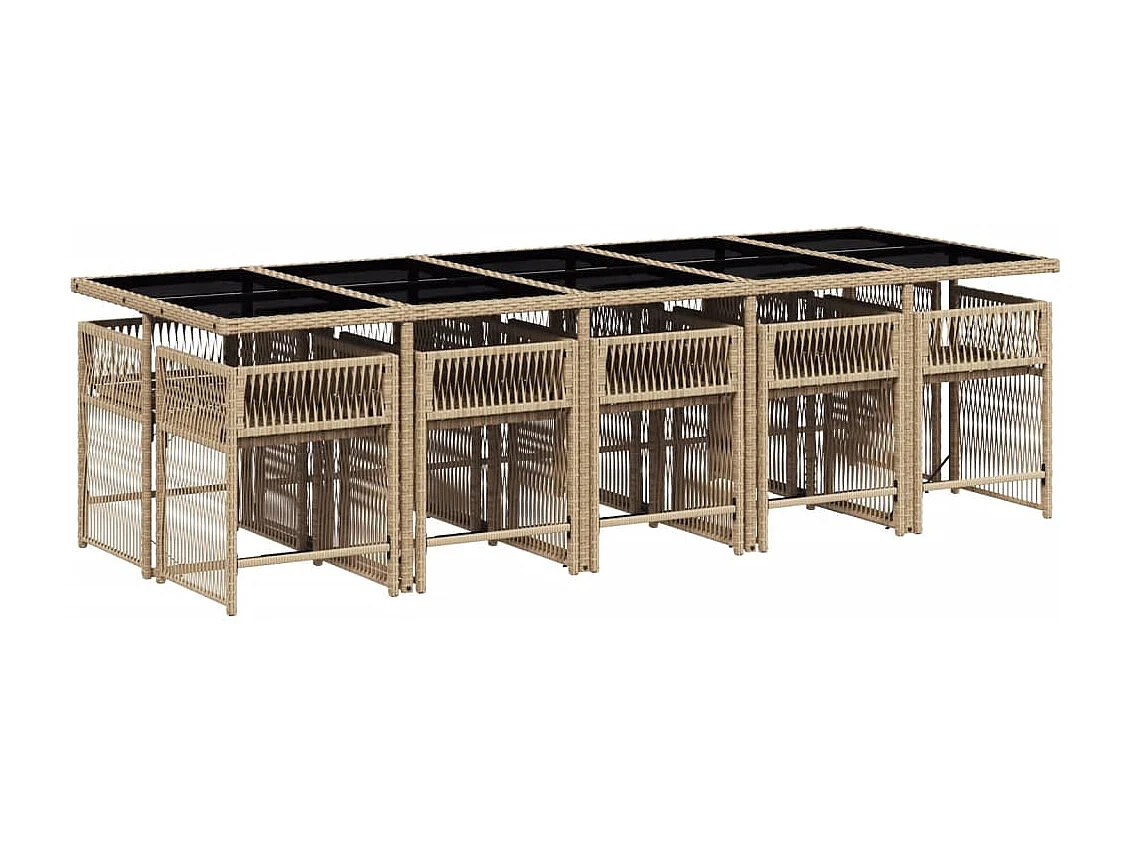 Ensemble à manger de jardin et coussins 11 pièces beige poly rotin