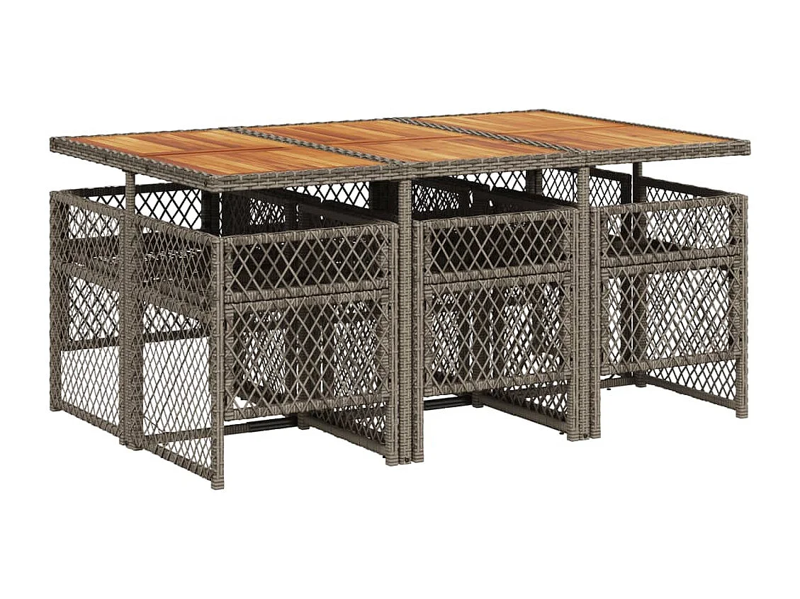 Ensemble à manger de jardin et coussins 7 pièces gris rotin