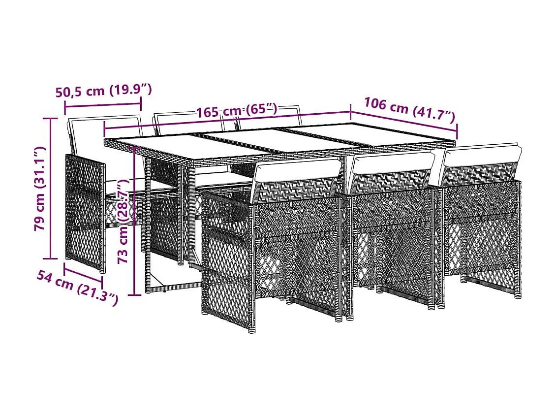 7-delige Tuinset met kussens poly rattan grijs