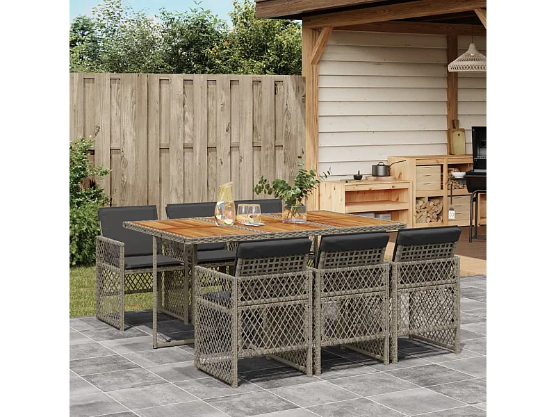 7-delige Tuinset met kussens poly rattan grijs