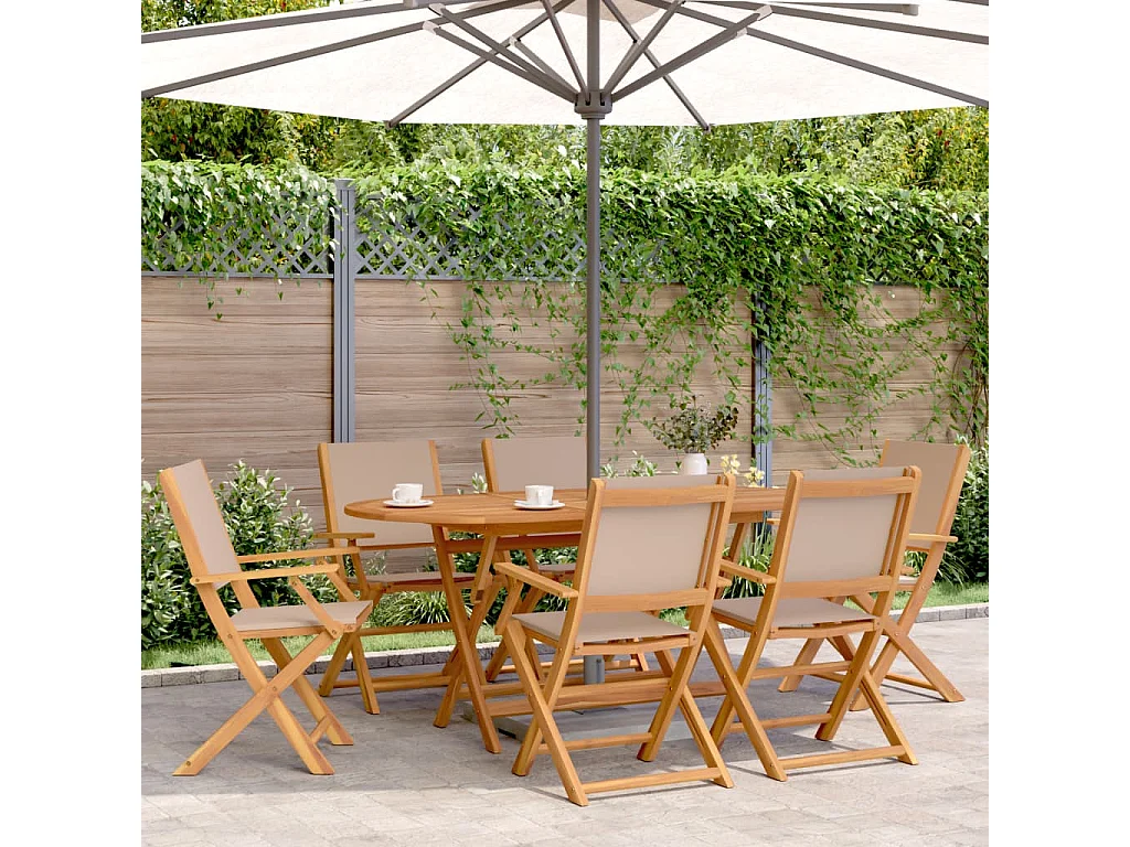 Set de comedor de jardín 7 piezas tela madera maciza gris taupe