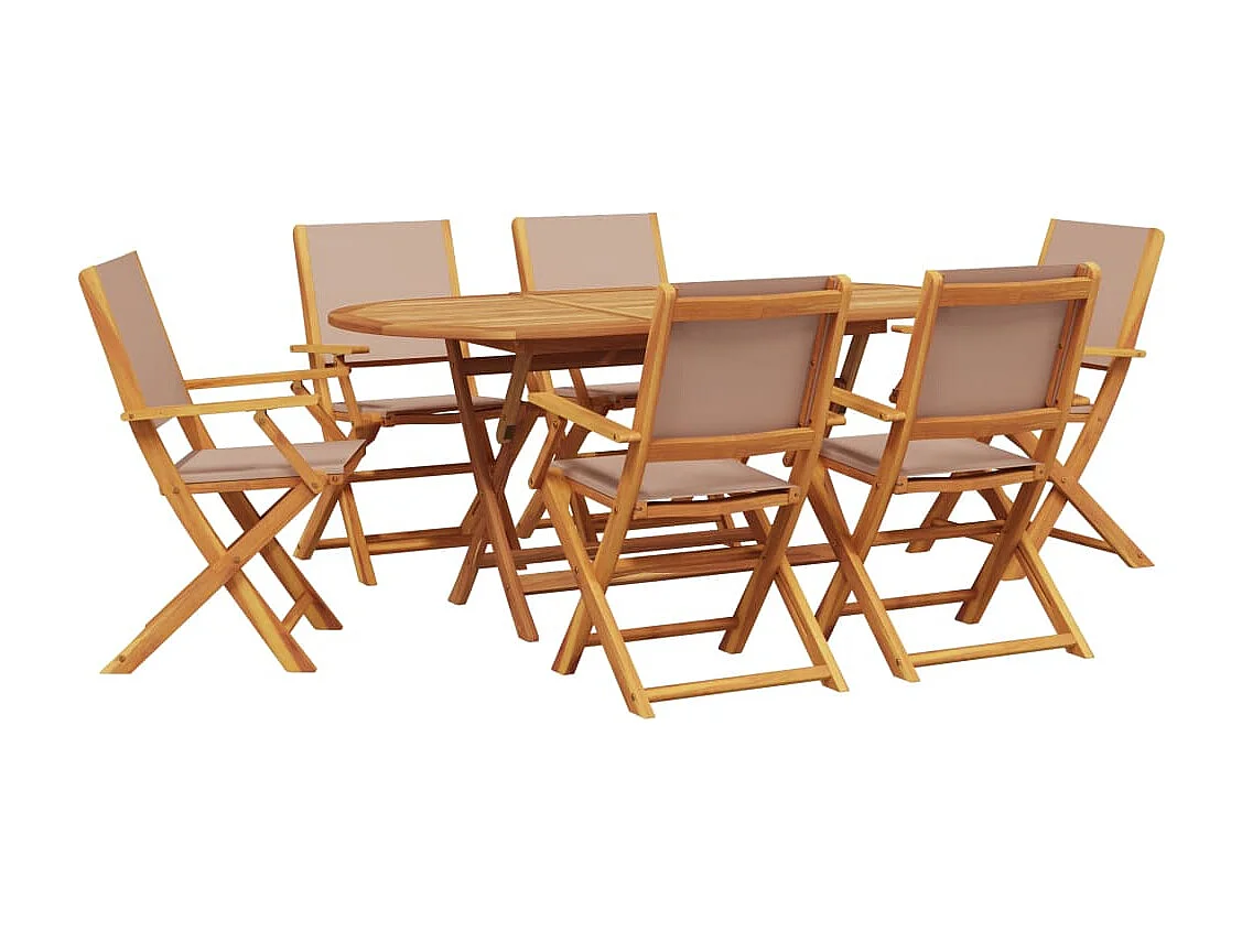 Ensemble à manger de jardin 7 pièces taupe tissu et bois massif