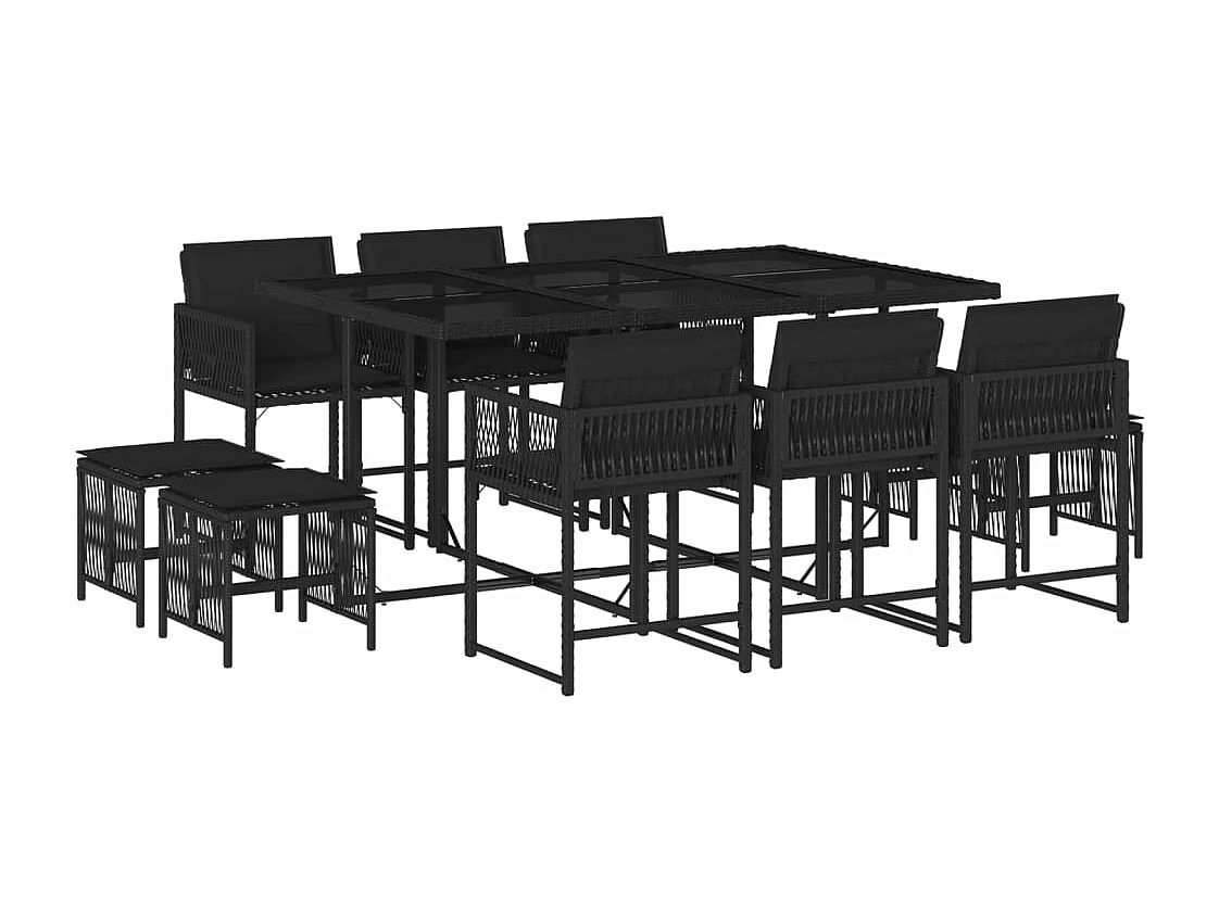 11-delige Tuinset met kussens poly rattan zwart