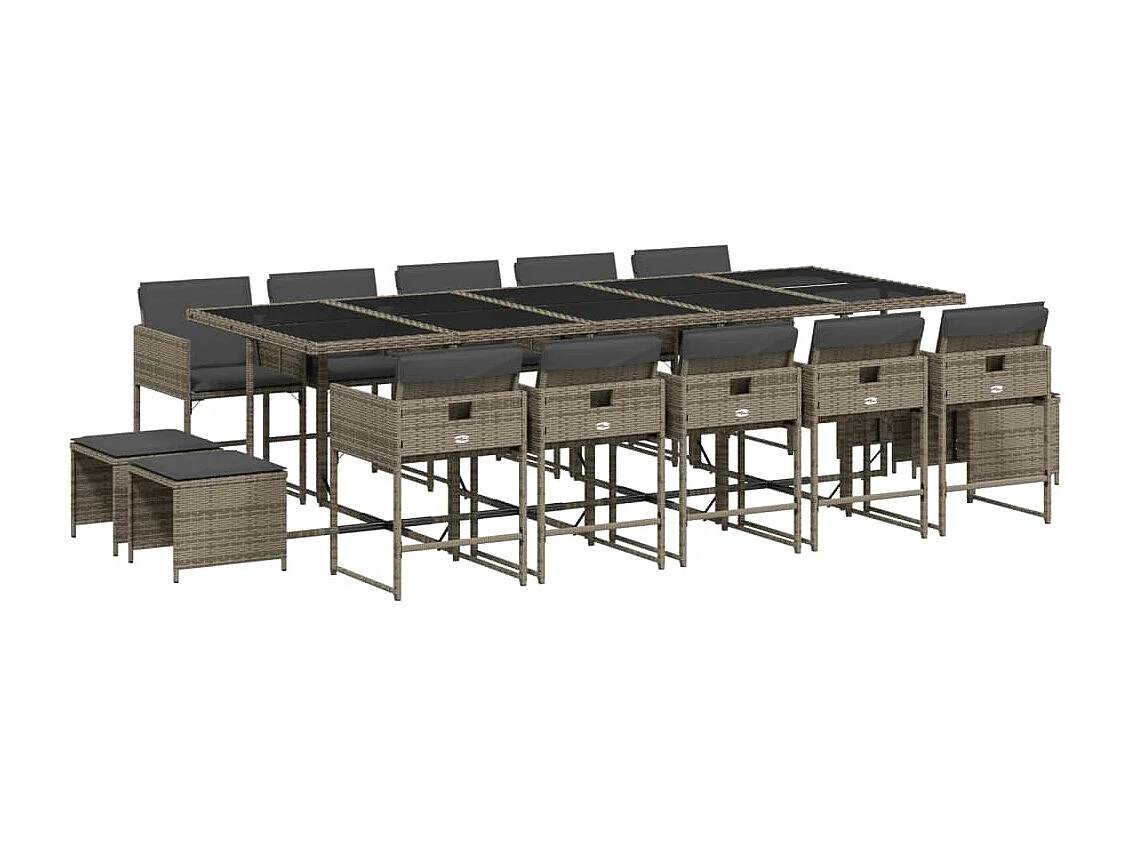 15-delige Tuinset met kussens poly rattan grijs