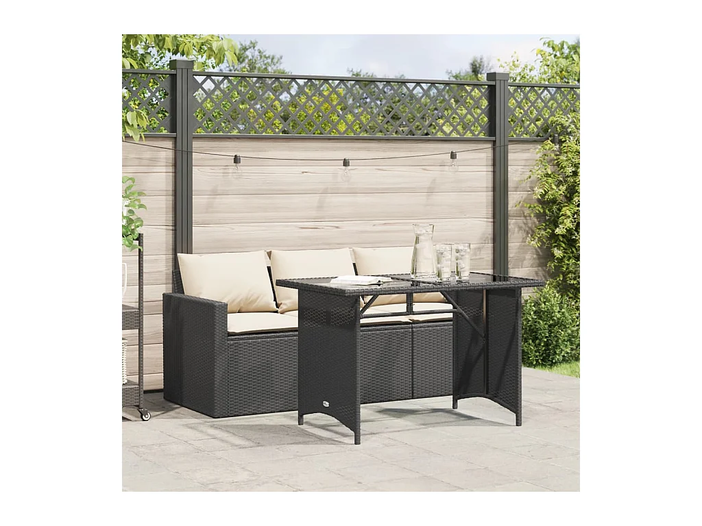 2-delige Tuinset met kussens poly rattan zwart