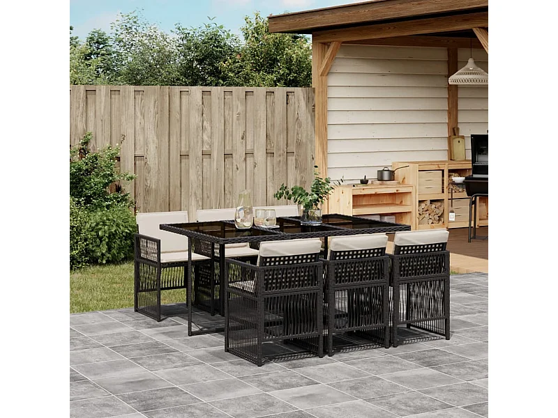 7-delige Tuinset met kussens poly rattan zwart