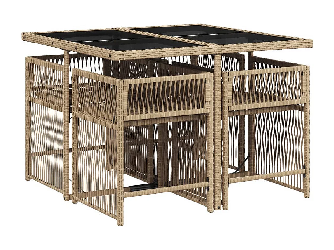 Ensemble à manger de jardin coussins 5 pièces mélange beige rotin