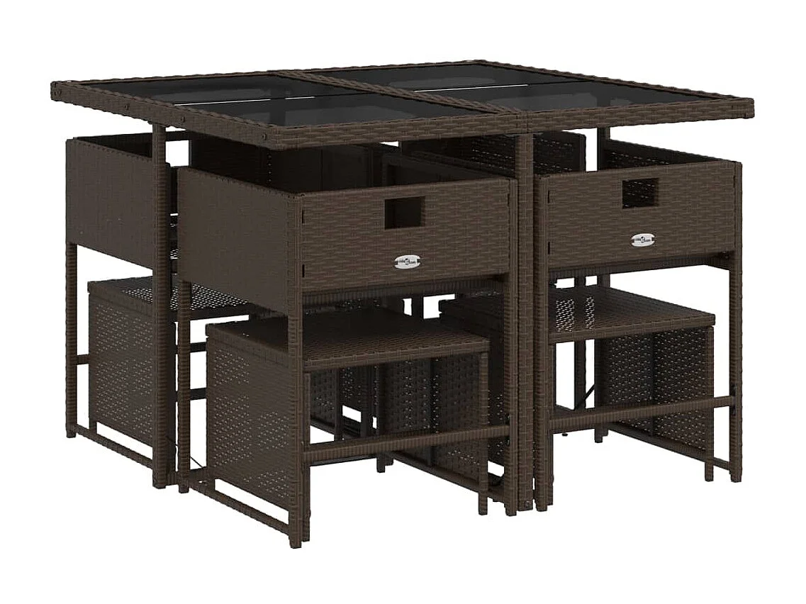 Ensemble à manger de jardin et coussins 9 pièces marron poly rotin