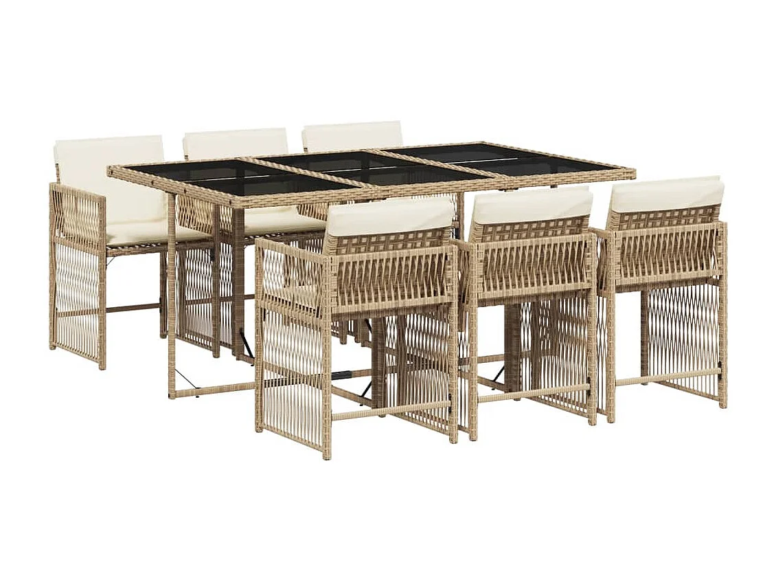 7-delige Tuinset met kussens poly rattan beige