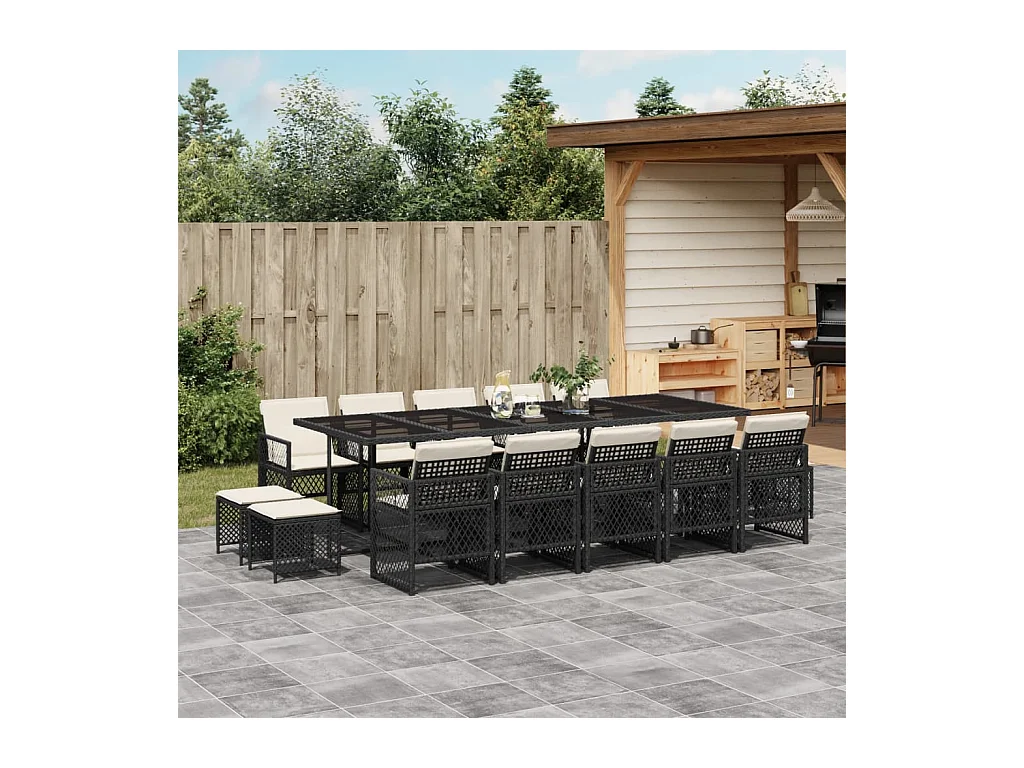 15-delige Tuinset met kussens poly rattan zwart
