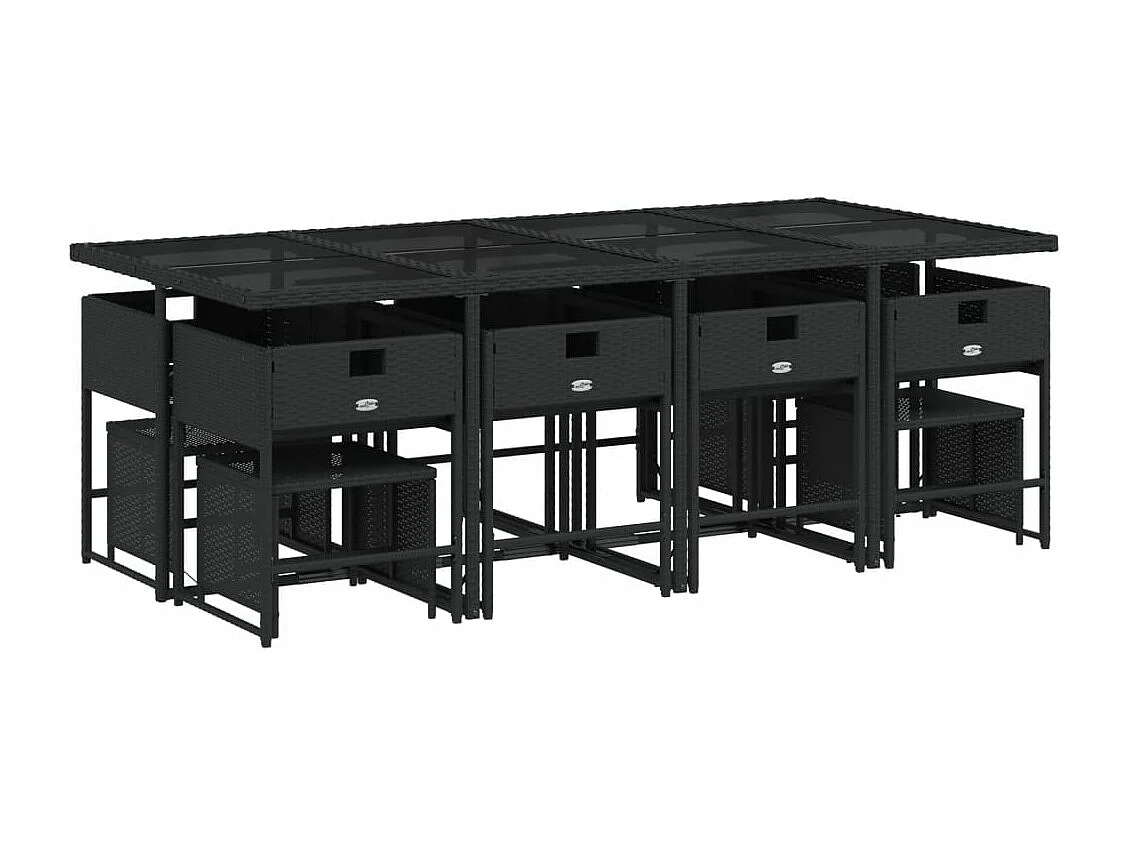 Ensemble à manger de jardin 13 pièces coussins noir résine tressée