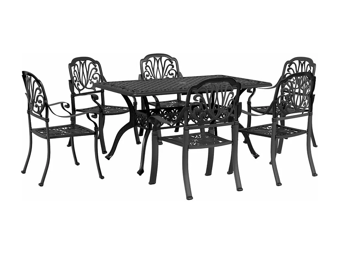 Juego de comedor de jardín 7 piezas aluminio fundido negro