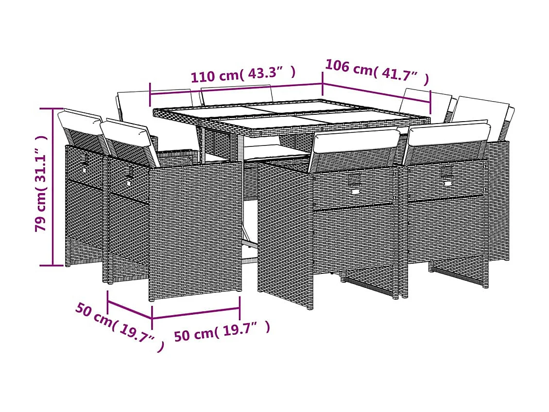 9-delige Tuinset poly rattan zwart