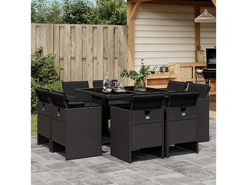 9-delige Tuinset poly rattan zwart