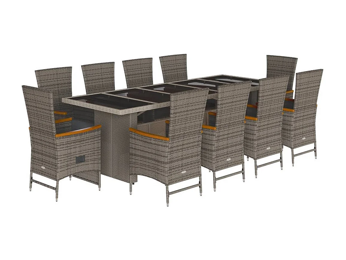 Set de comedor de jardín 11 piezas y cojines ratán sintético gris
