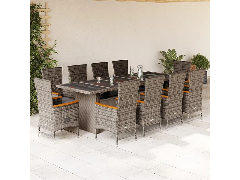 11-delige Tuinset met kussens poly rattan grijs