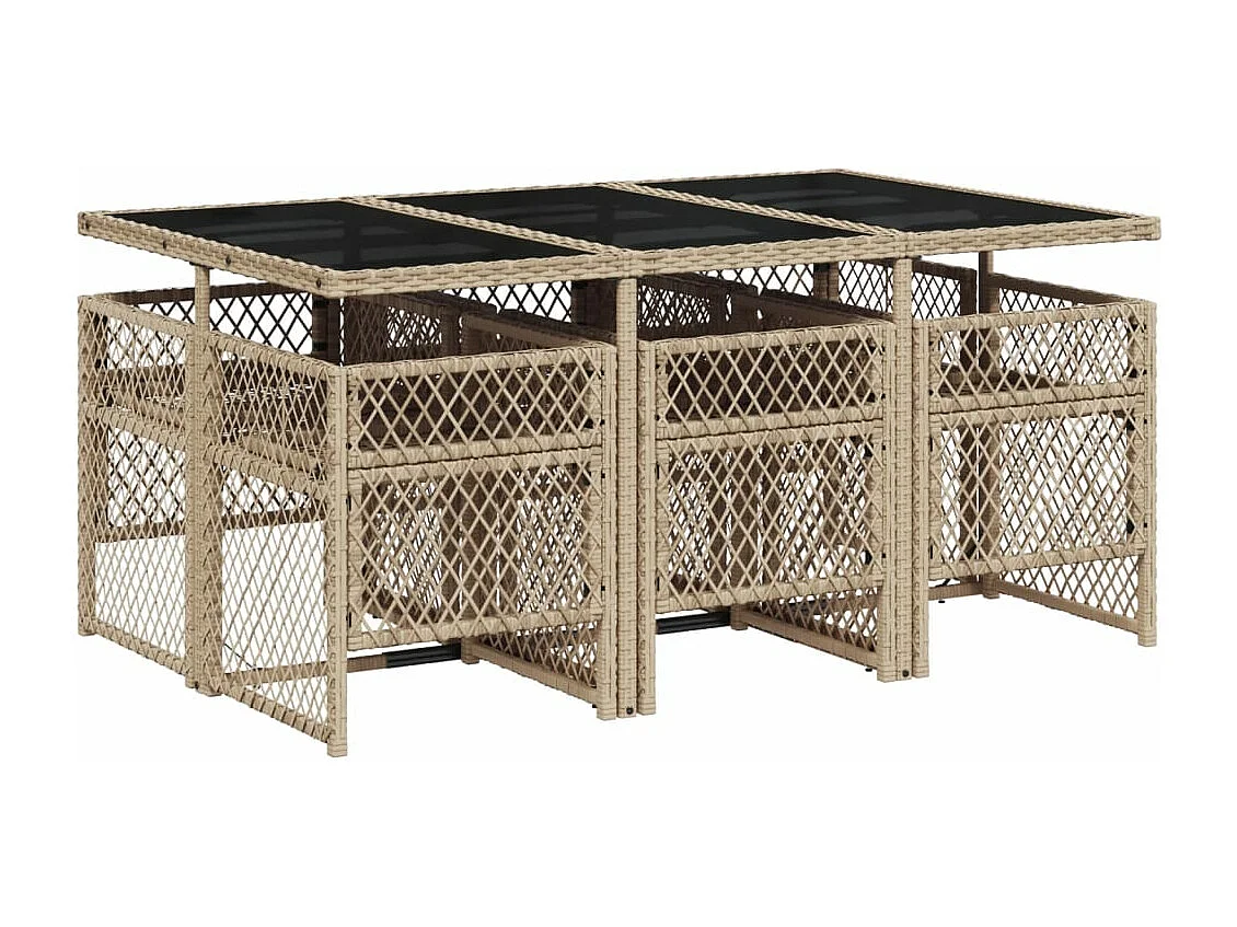 Ensemble à manger de jardin et coussins 7 pièces beige poly rotin