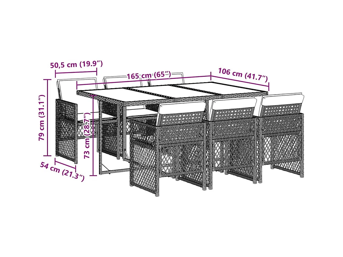 Ensemble à manger de jardin et coussins 7 pièces beige poly rotin
