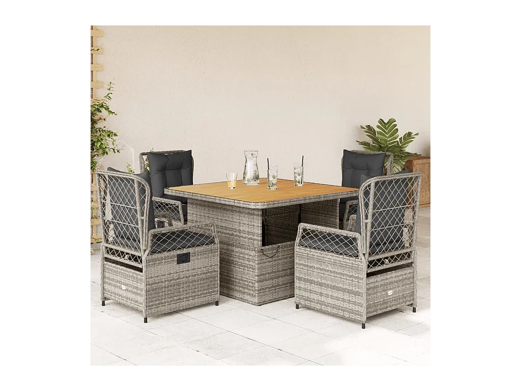 5-delige Tuinset met kussens poly rattan grijs