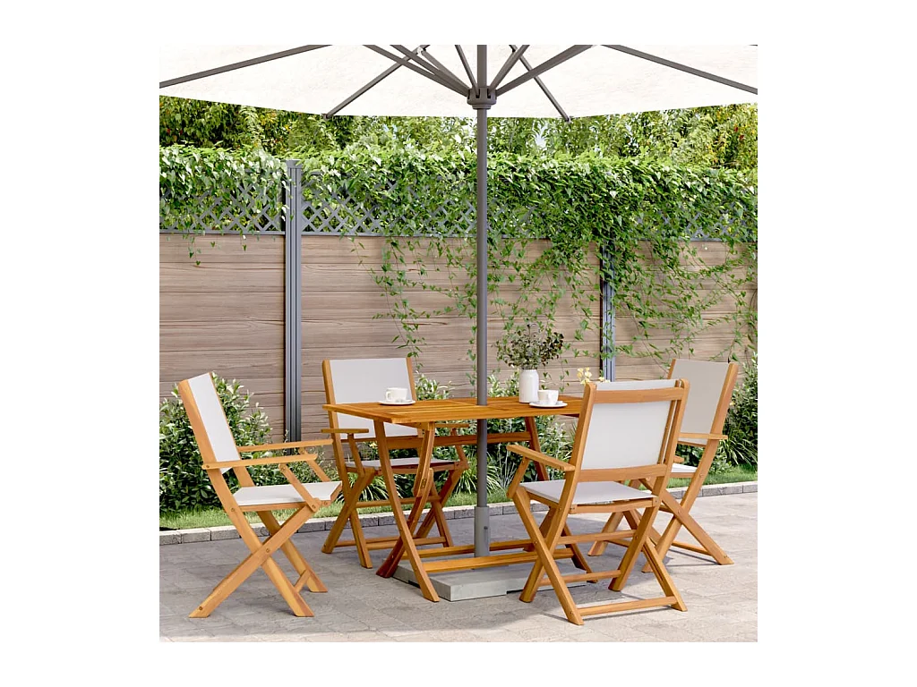 Ensemble à manger de jardin 5 pièces blanc crème tissu bois massif