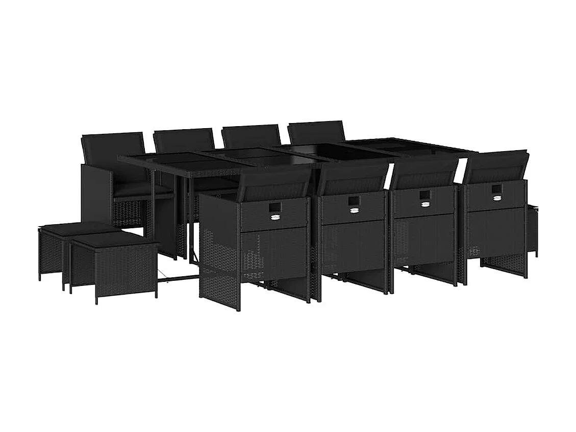 13-delige Tuinset met kussens poly rattan zwart