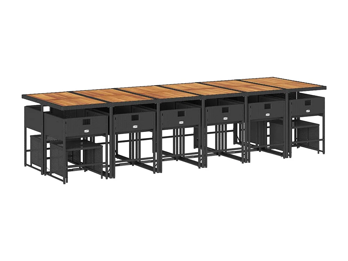 Set de muebles jardín 17 piezas con cojines ratán sintético negro