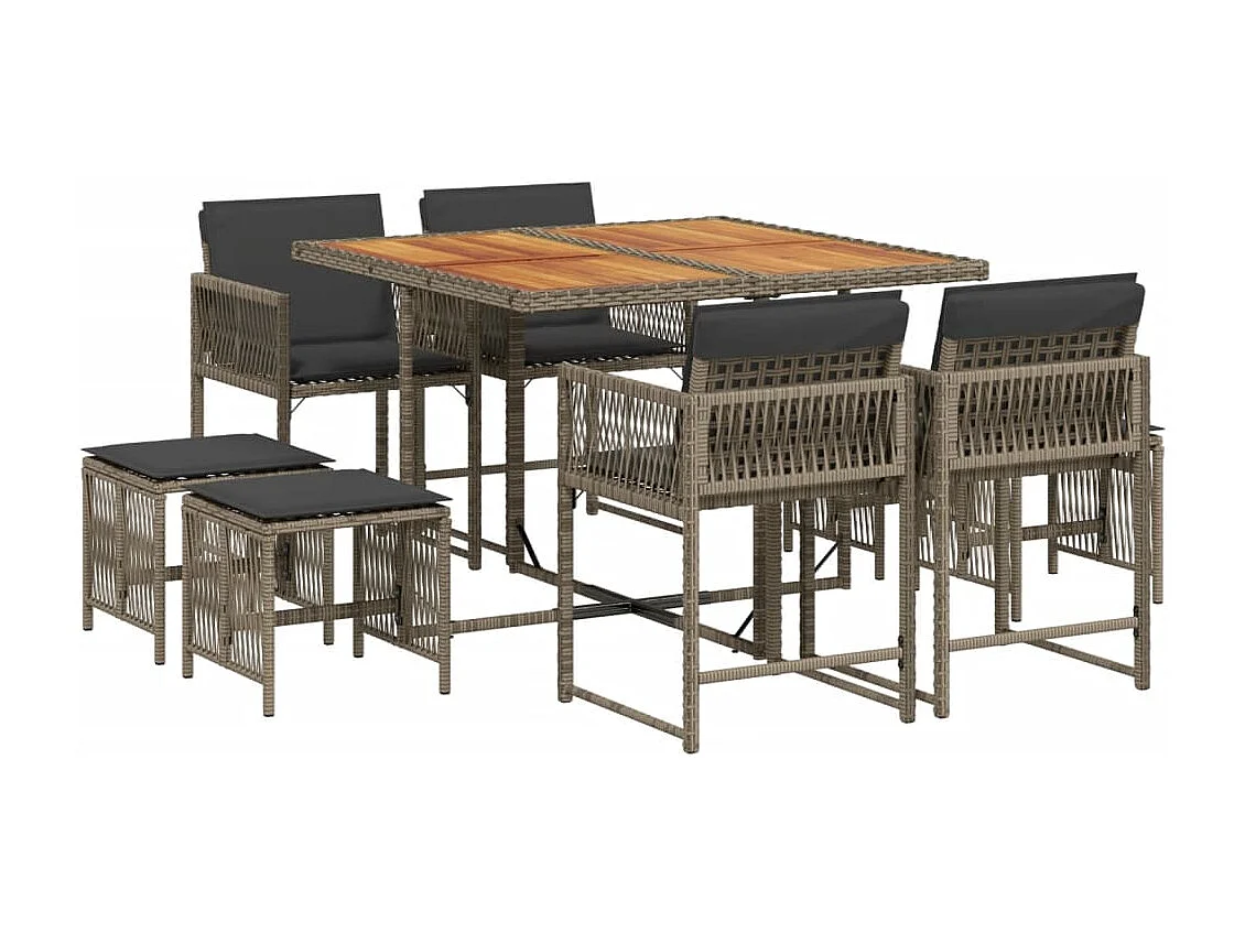 9-delige Tuinset met kussens poly rattan grijs