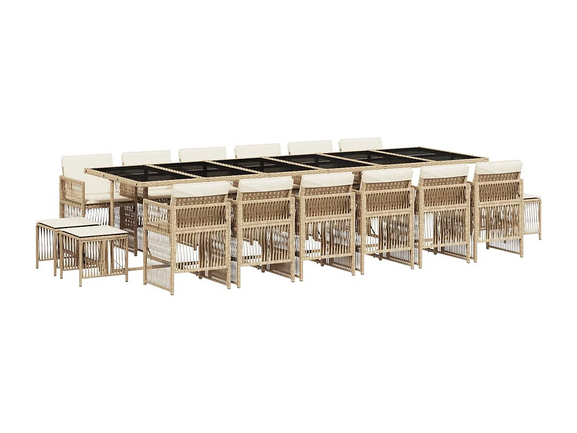 Ensemble à manger de jardin et coussins 17 pièces beige