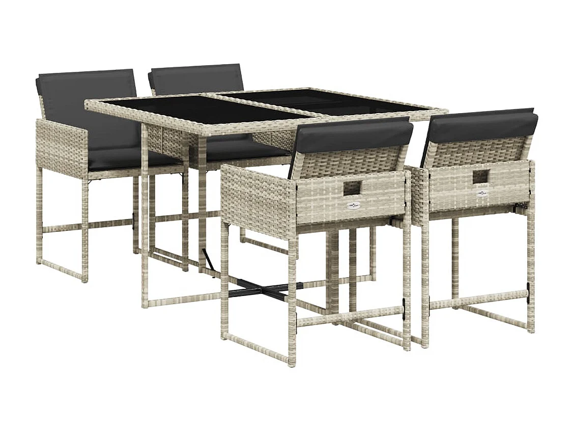 Ensemble à manger de jardin et coussins 5 pièces gris clair rotin