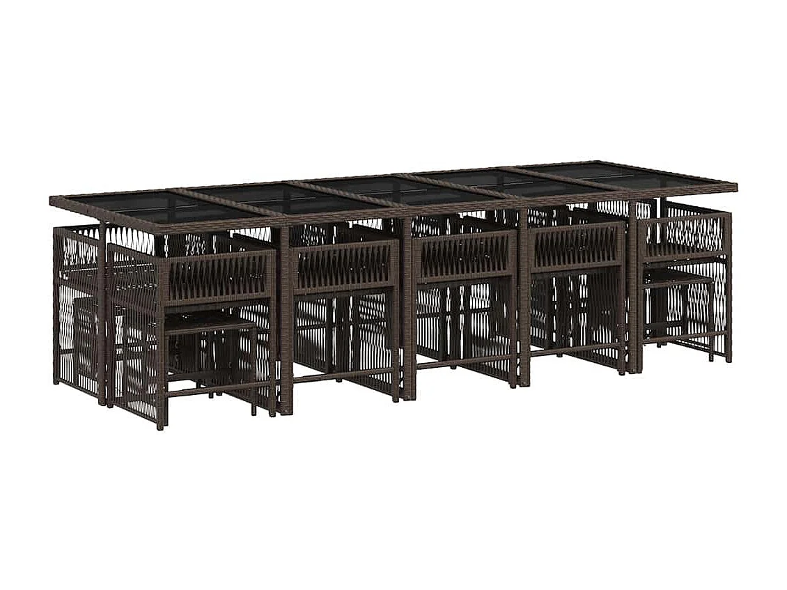 Ensemble à manger de jardin avec coussins 15 pièces marron rotin