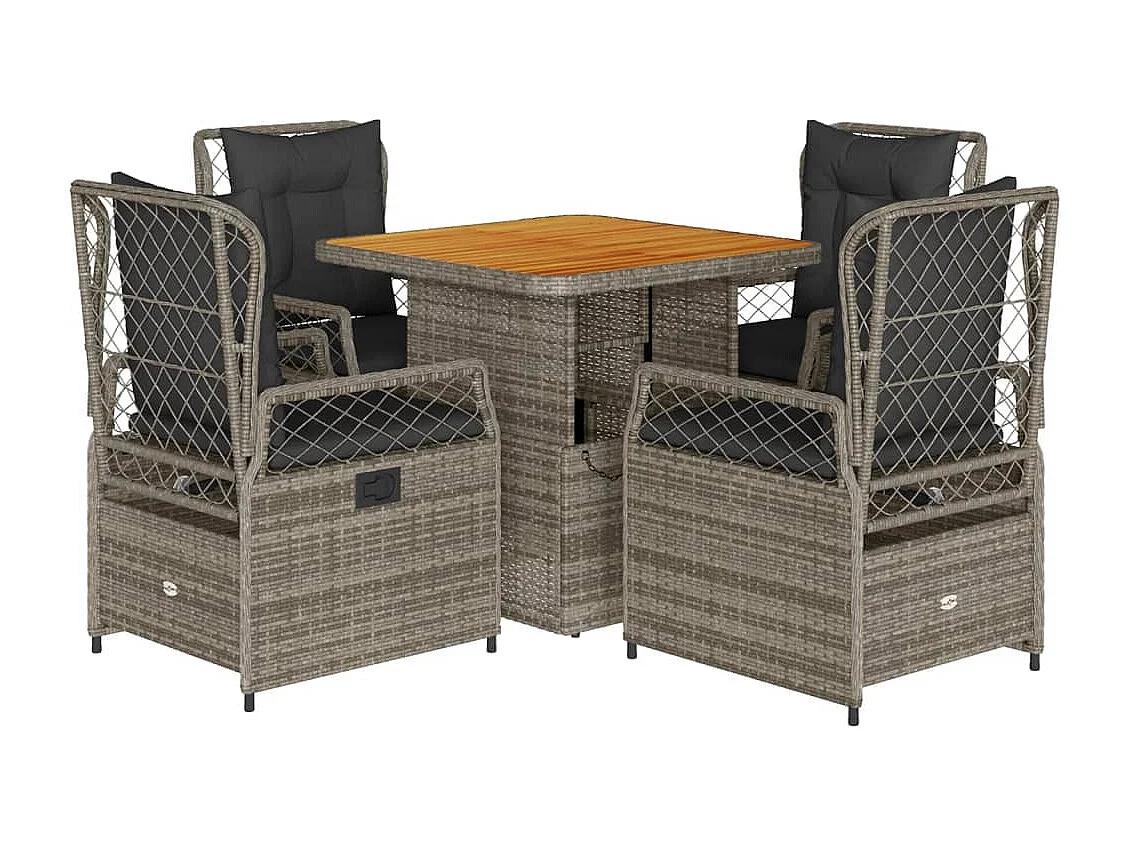 Set comedor de jardín 5 piezas con cojines ratán sintético gris