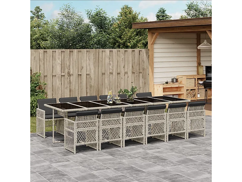 13-delige Tuinset met kussens poly rattan lichtgrijs