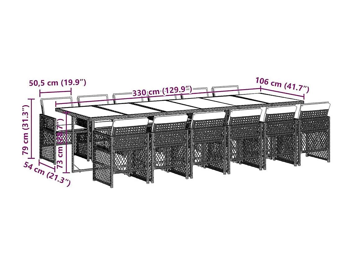 13-delige Tuinset met kussens poly rattan lichtgrijs