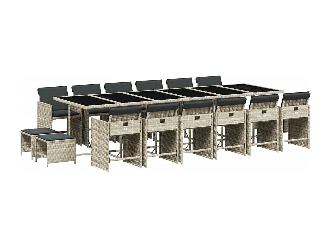 Set comedor jardín y cojines 17 piezas ratán sintético gris claro