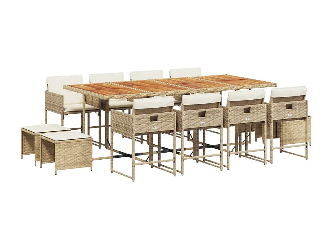 Ensemble à manger de jardin et coussins 13 pièces beige