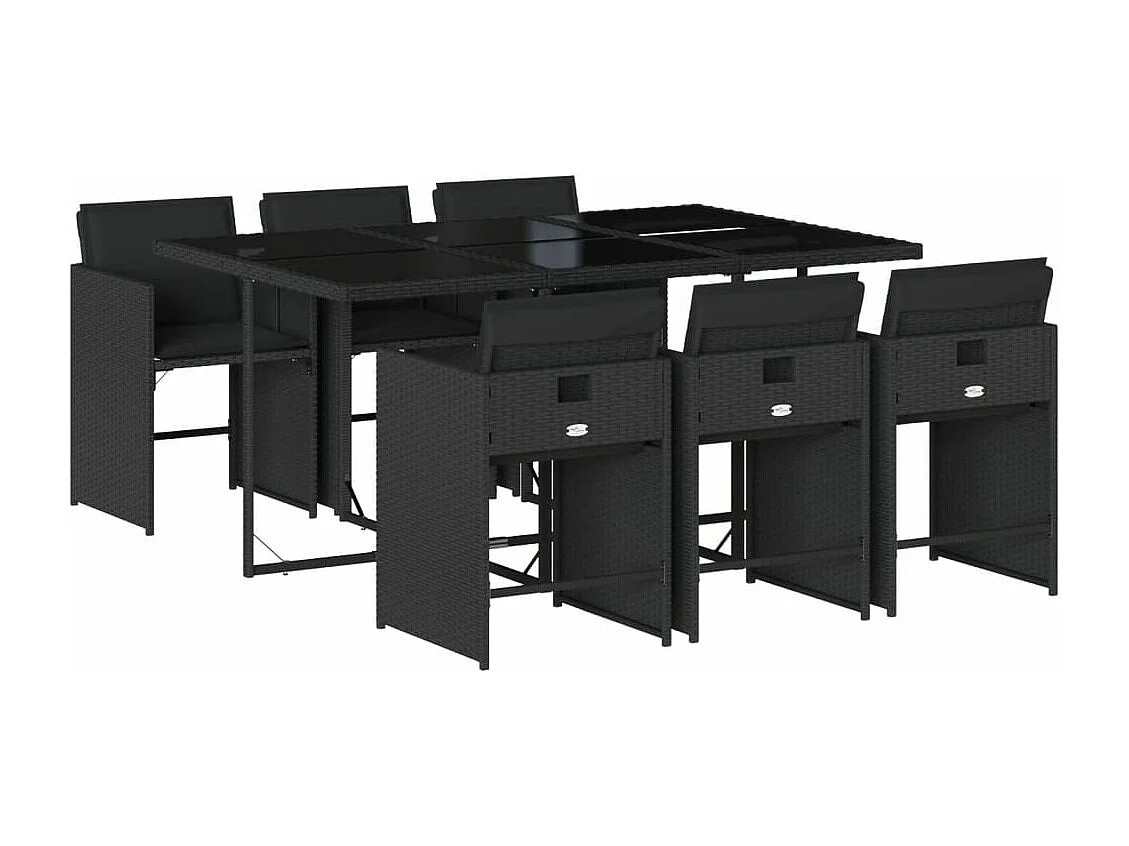 7-delige Tuinset met kussens poly rattan zwart